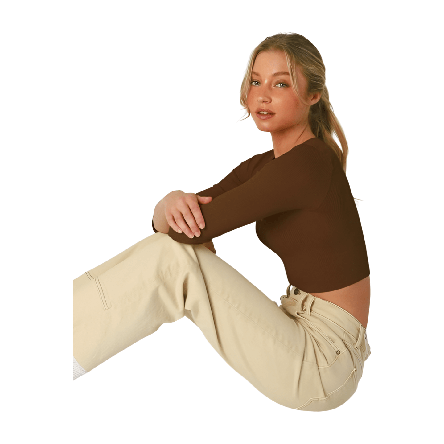 Ribbed 3/4 Sleeve V Neck Crop Top - Brown – Alicia DiMichele Boutique