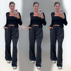 Side Stripe Wide-Leg Track Pants – Black – Alicia DiMichele Boutique