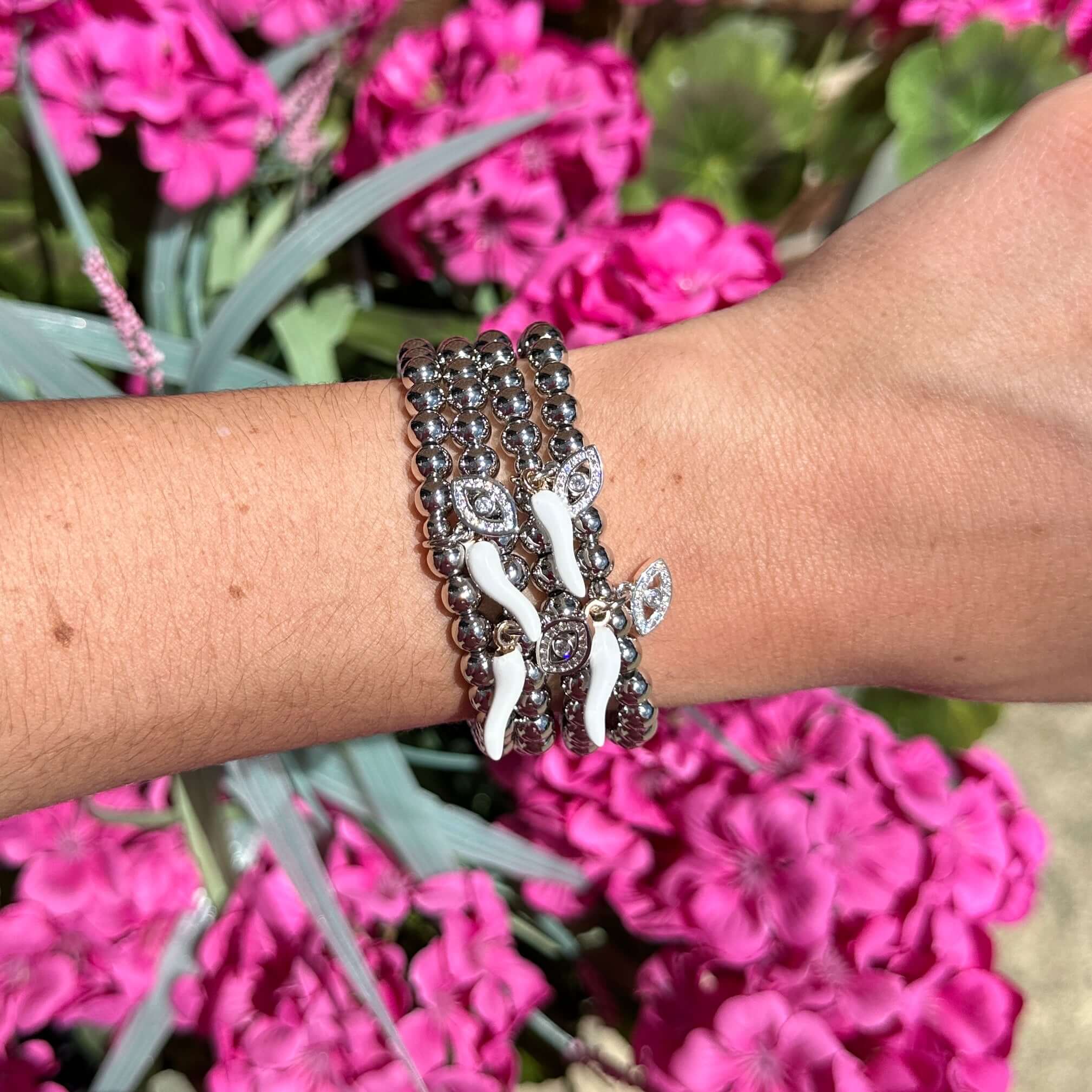 Give ‘Em The Horn Silver Bracelet - White – Alicia DiMichele Boutique