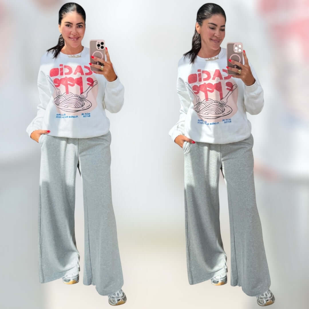 French Terry Wide Leg Sweatpants - Grey – Alicia DiMichele Boutique