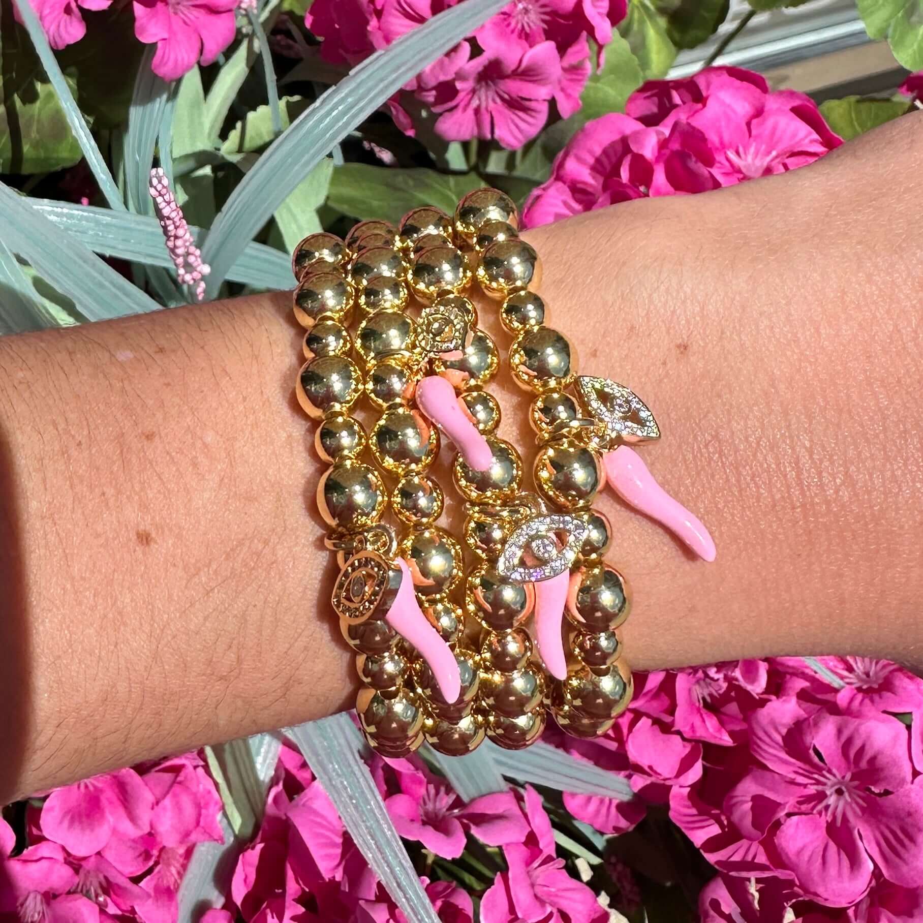 Give ‘Em The Horn Gold Bracelet Large Bead - Light Pink – Alicia DiMichele Boutique
