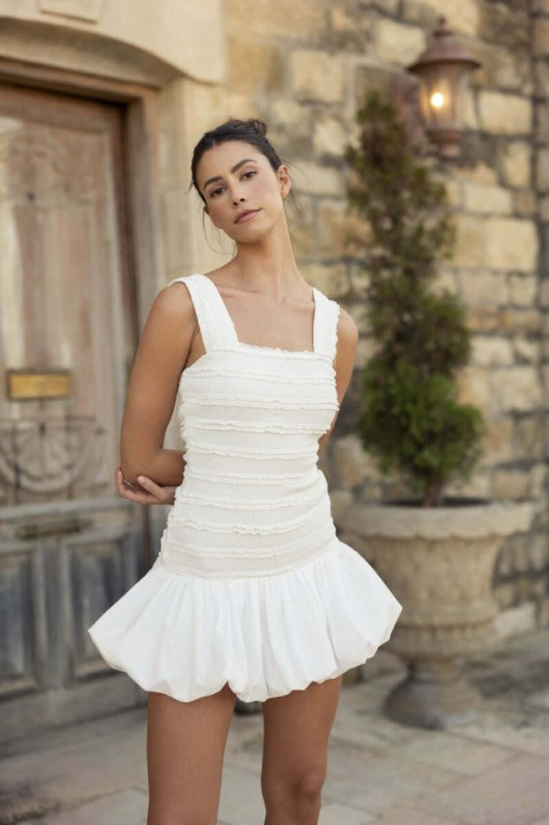 Cascade Lace Bubble Hem Mini Dress - White – Alicia DiMichele Boutique