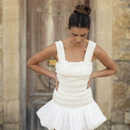 Cascade Lace Bubble Hem Mini Dress - White – Alicia DiMichele Boutique