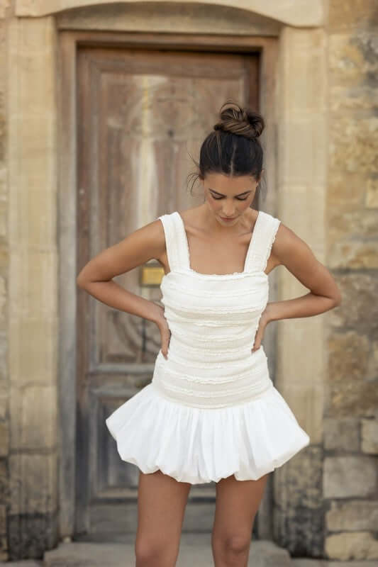 Cascade Lace Bubble Hem Mini Dress - White – Alicia DiMichele Boutique