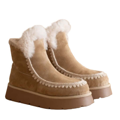 Almond Shearling Trim Platform Boots – Alicia DiMichele Boutique
