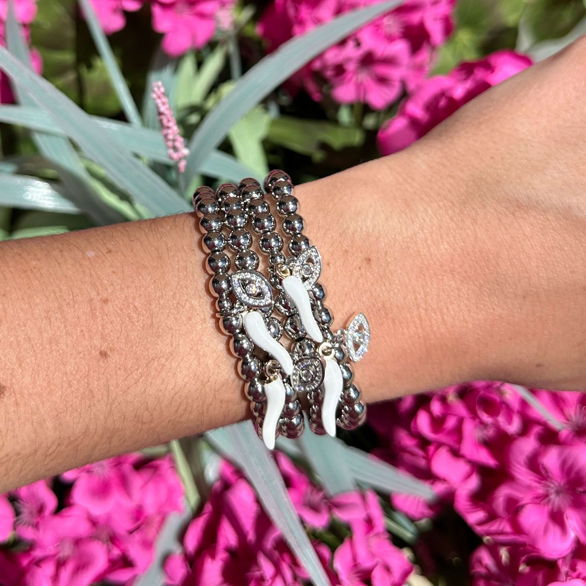 Give ‘Em The Horn Silver Bracelet - White – Alicia DiMichele Boutique