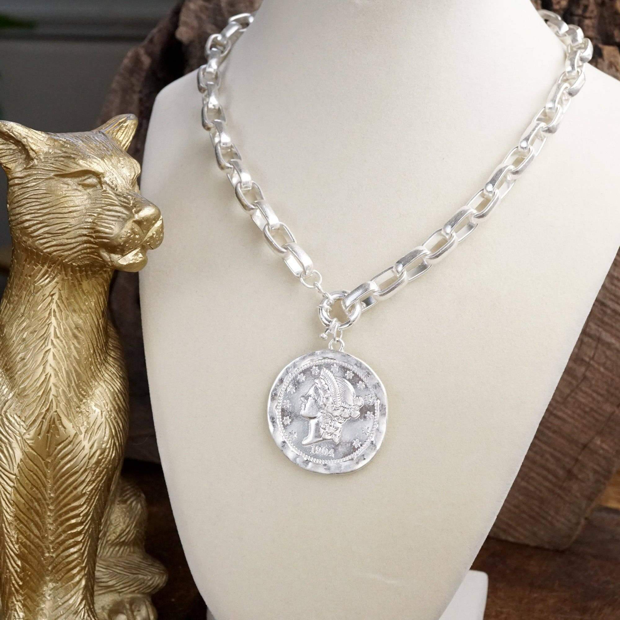 Silver Tone Chunky Chain Coin Necklace – Alicia DiMichele Boutique