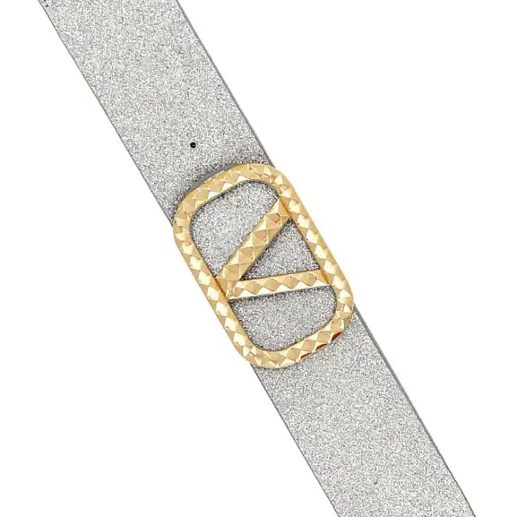 V Buckle Metallic Sparkle Elastic Belt - Silver – Alicia DiMichele Boutique