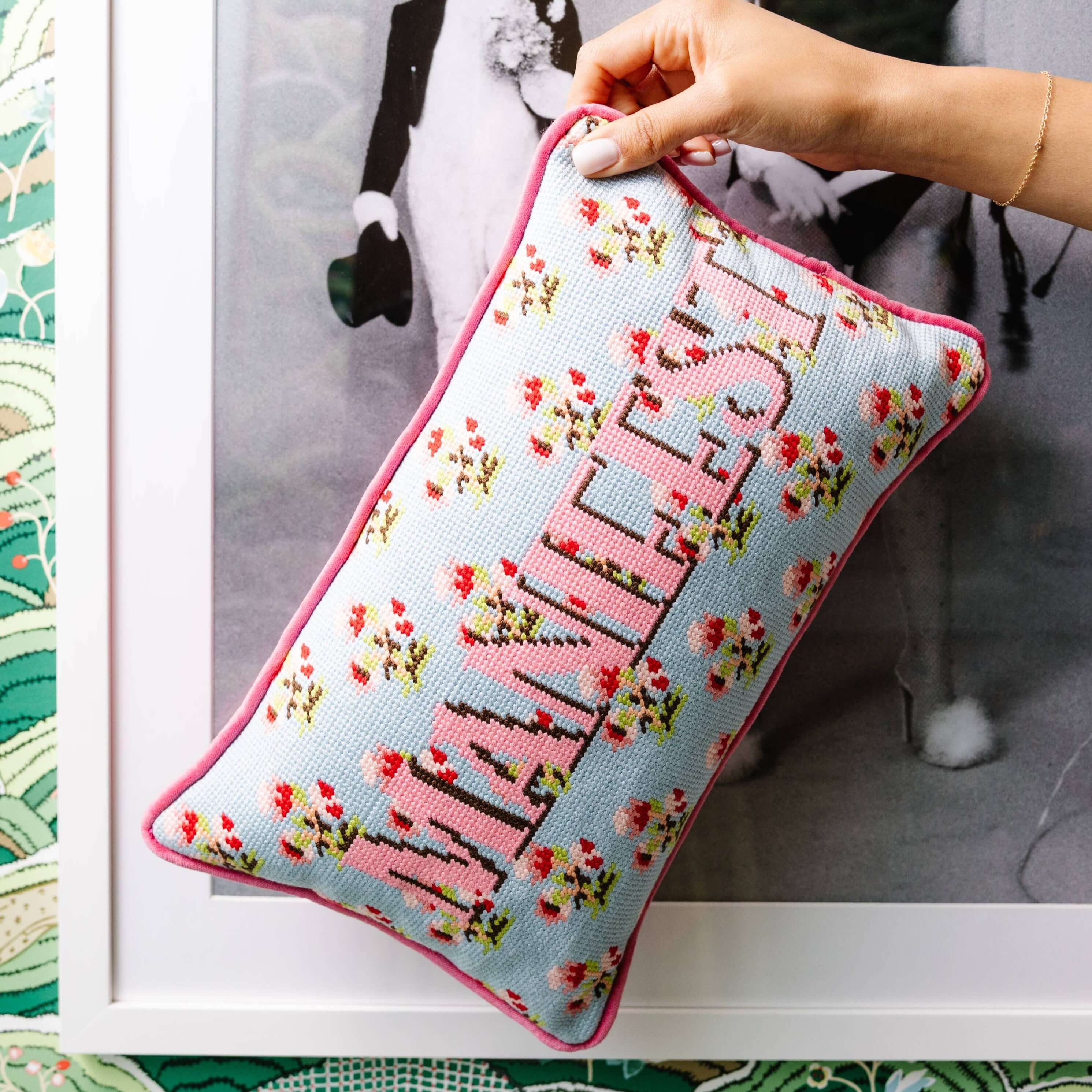 Manifest Needlepoint Pillow – Alicia DiMichele Boutique