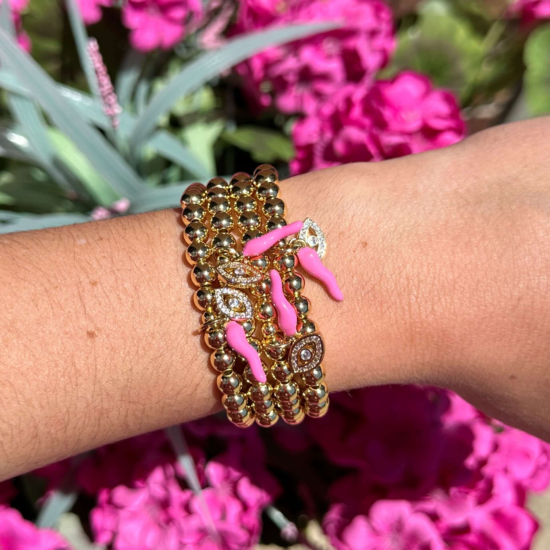 Give ‘Em The Horn Gold Bracelet - Hot Pink – Alicia DiMichele Boutique
