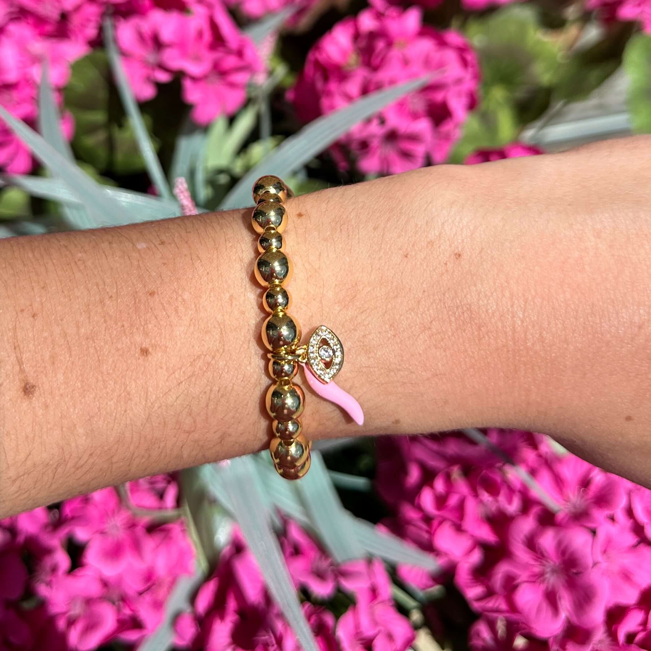 Give ‘Em The Horn Gold Bracelet Large Bead - Light Pink – Alicia DiMichele Boutique