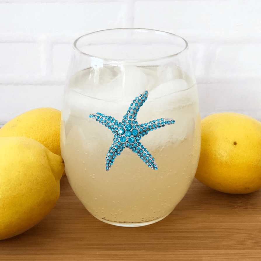 Blue Starfish Jeweled Stemless Wine Glass – Alicia DiMichele Boutique