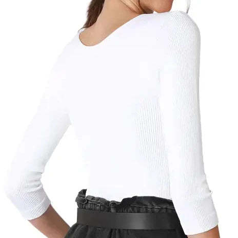 Ribbed 3/4 Sleeve V Neck Crop Top - White – Alicia DiMichele Boutique