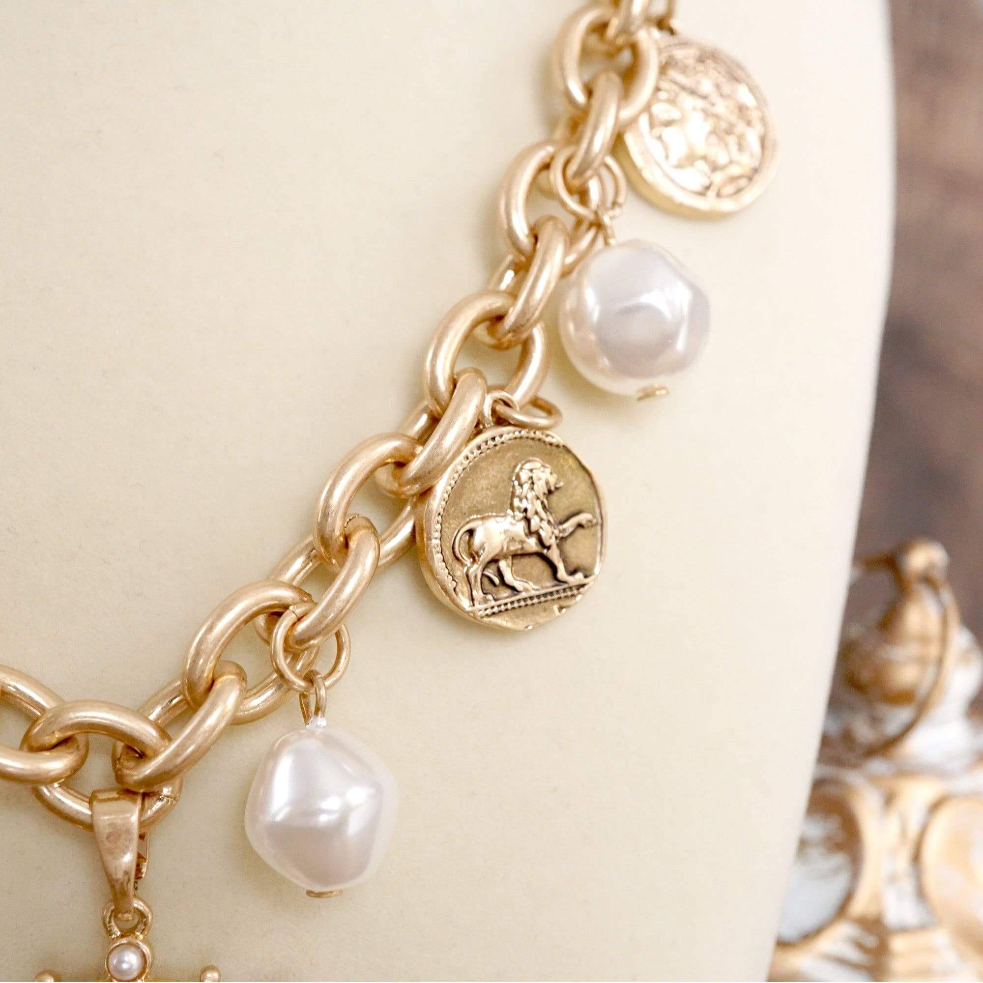 Silver Tone Pearl Coin Charm Necklace – Alicia DiMichele Boutique