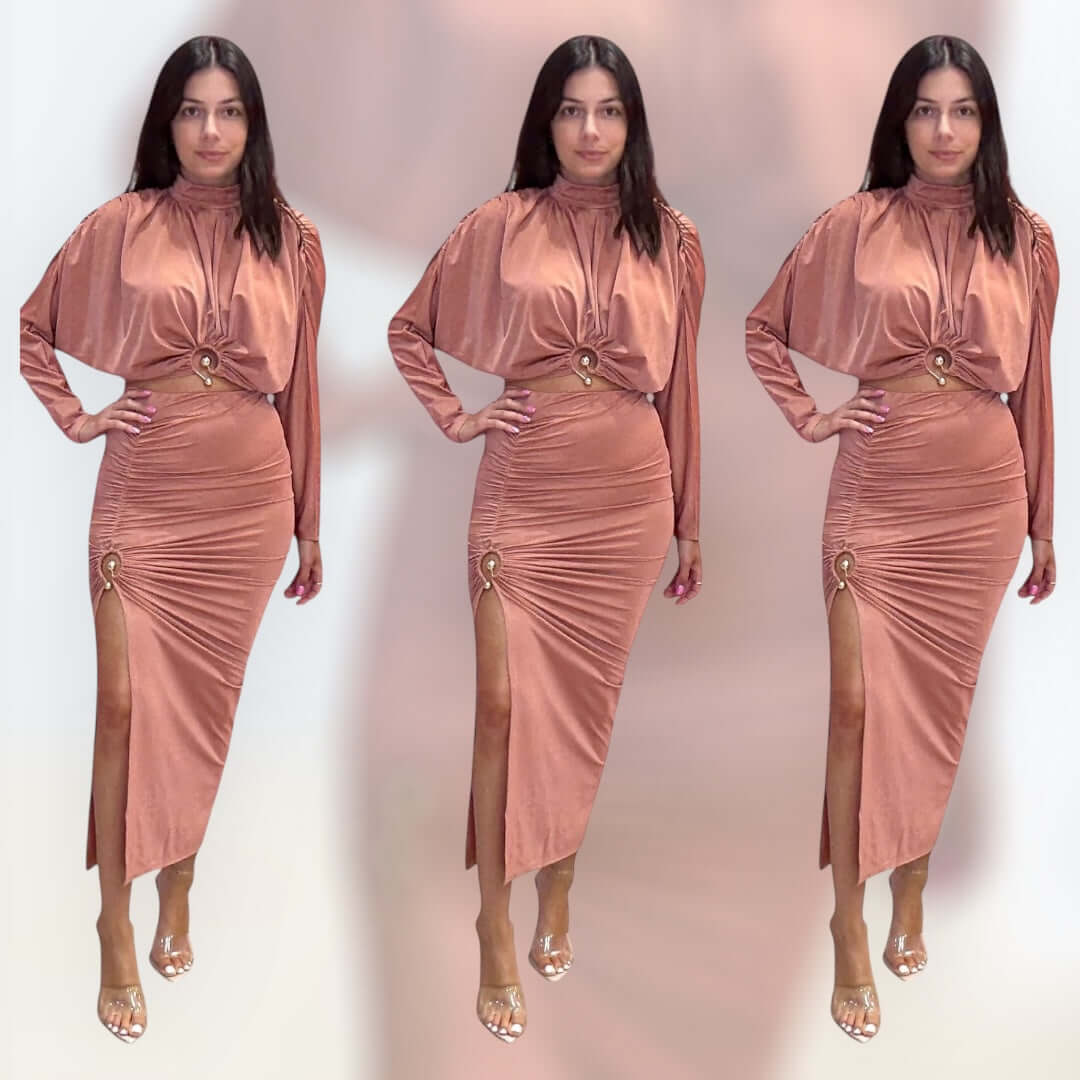 Terra Cotta Ruched Skirt Set – Alicia DiMichele Boutique
