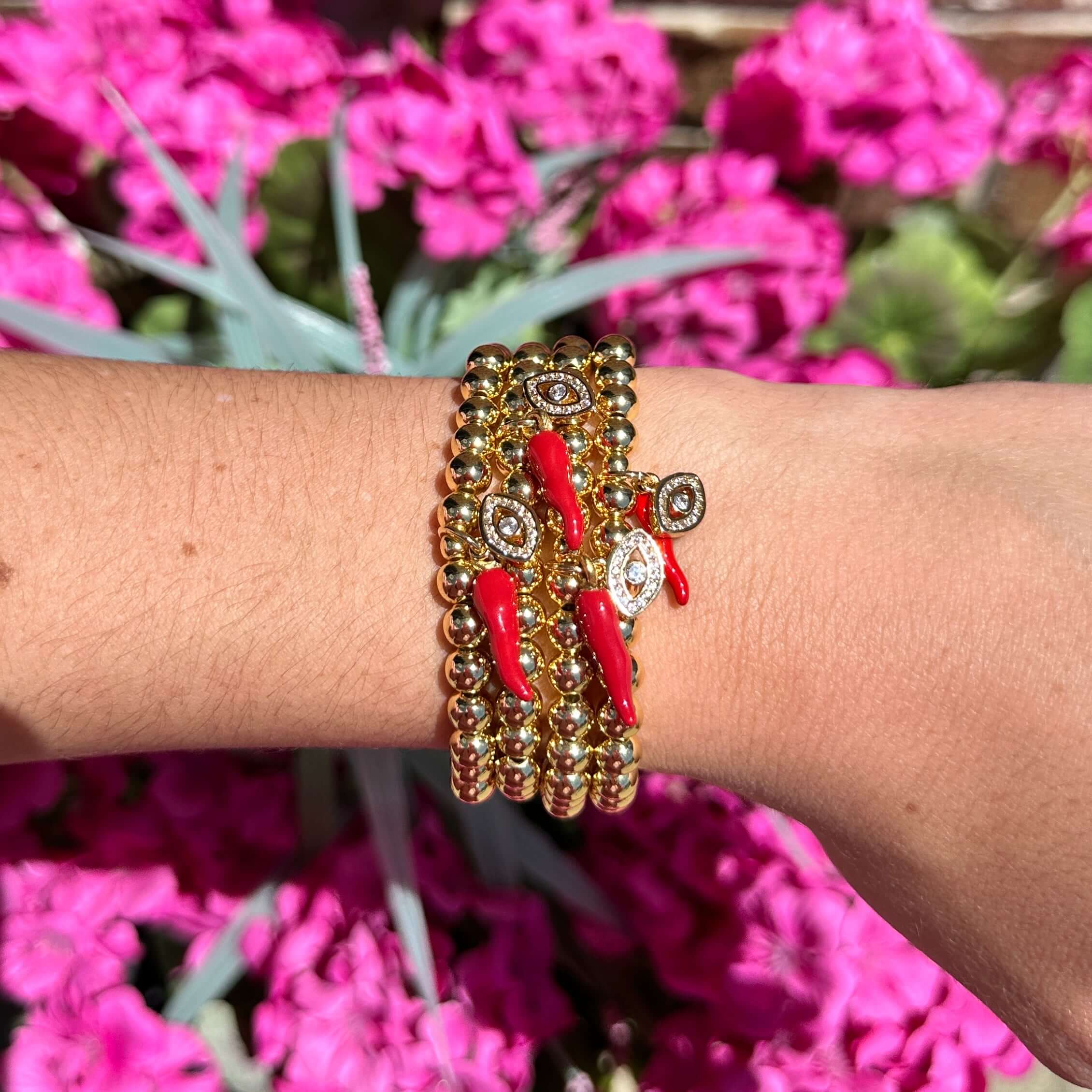 Give ‘Em The Horn Gold Bracelet - Red – Alicia DiMichele Boutique