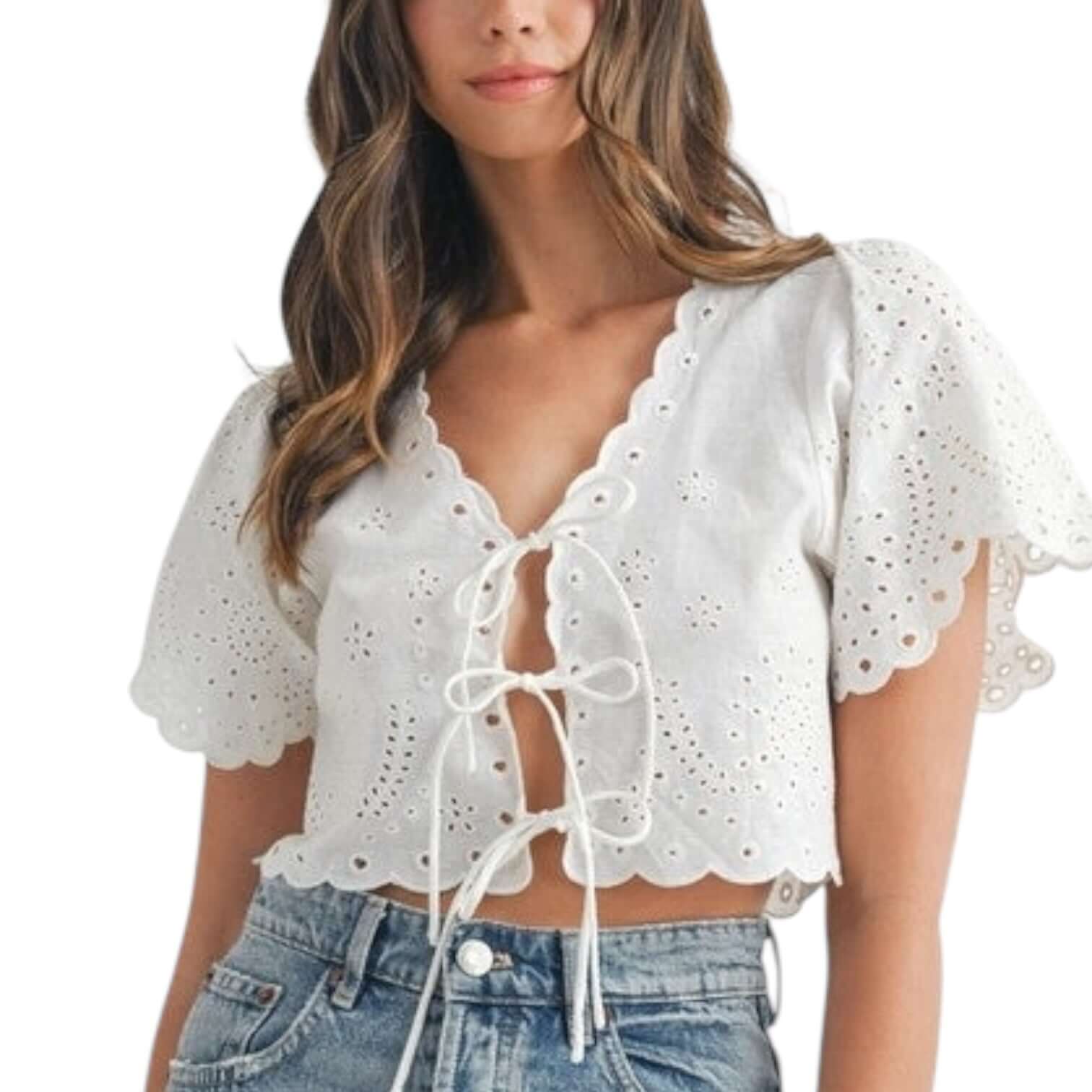 Eyelet Charm Tie Top – Alicia DiMichele Boutique
