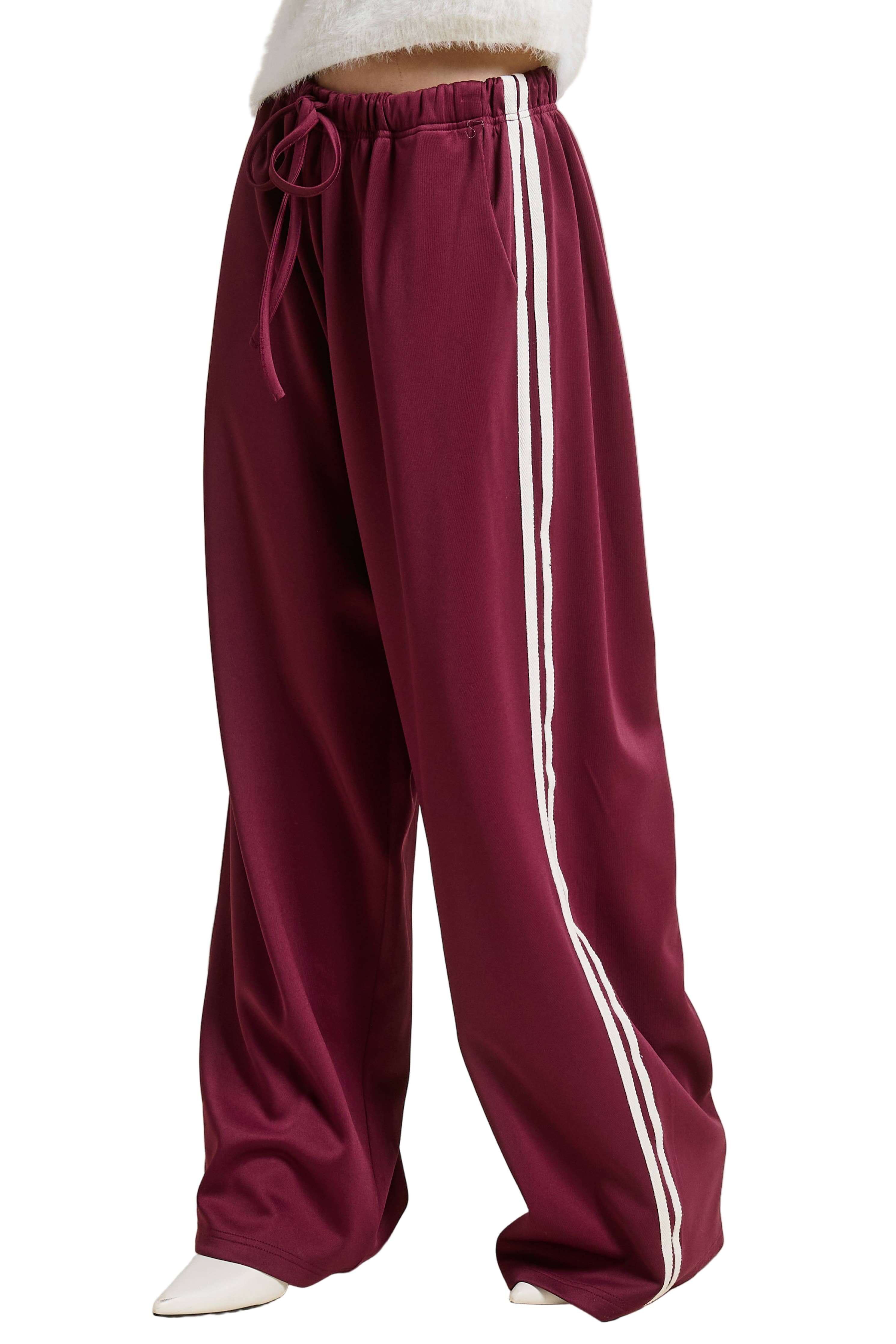 Side Stripe Wide-Leg Track Pants – Maroon – Alicia DiMichele Boutique