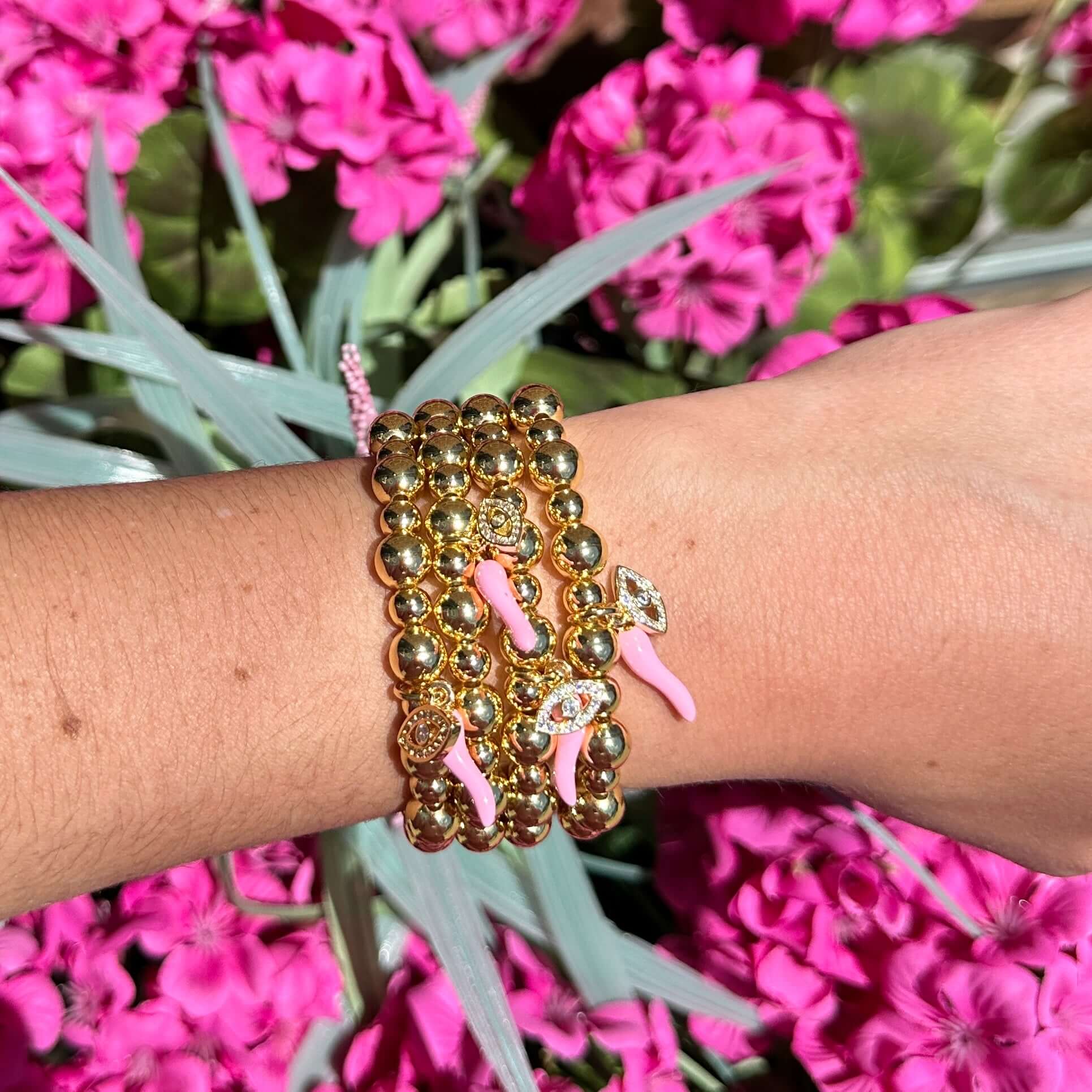 Give ‘Em The Horn Gold Bracelet Large Bead - Light Pink – Alicia DiMichele Boutique