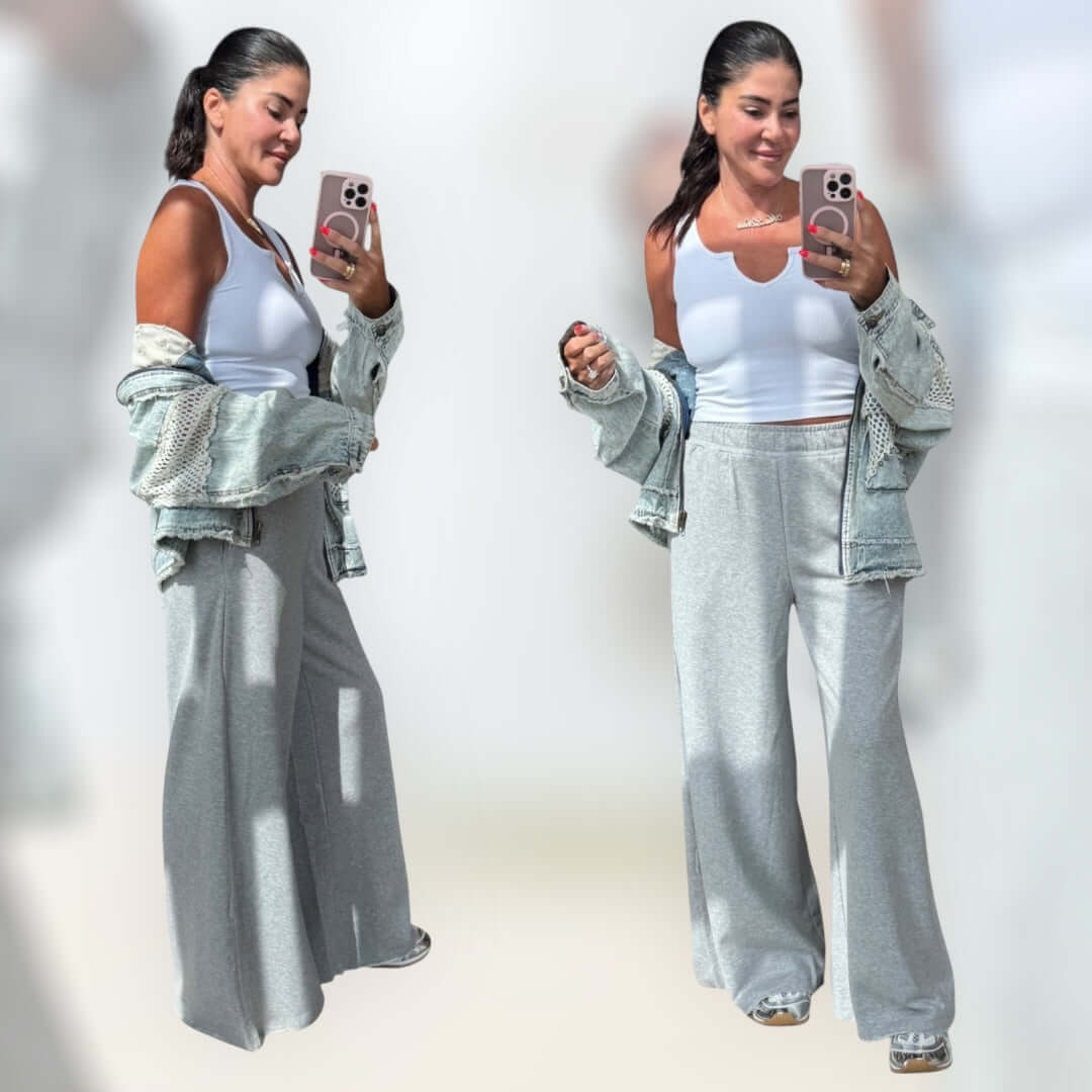 French Terry Wide Leg Sweatpants - Grey – Alicia DiMichele Boutique