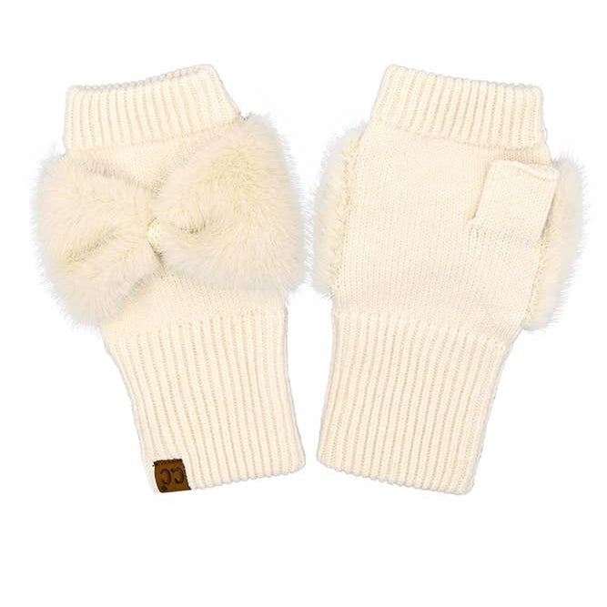 Bow Babe Faux Fur Fingerless Gloves in Burgundy