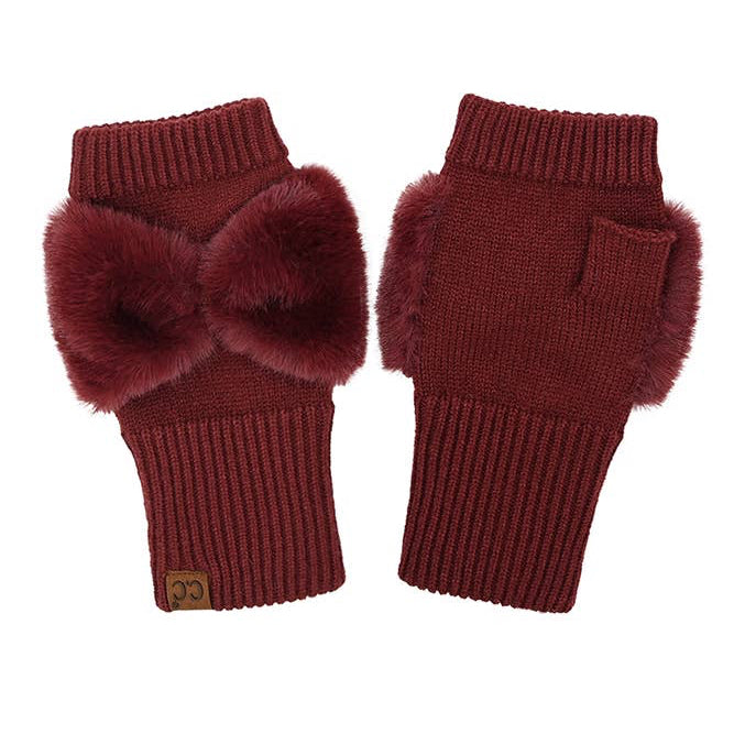 Bow Babe Faux Fur Fingerless Gloves