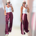 Side Stripe Wide-Leg Track Pants – Maroon – Alicia DiMichele Boutique