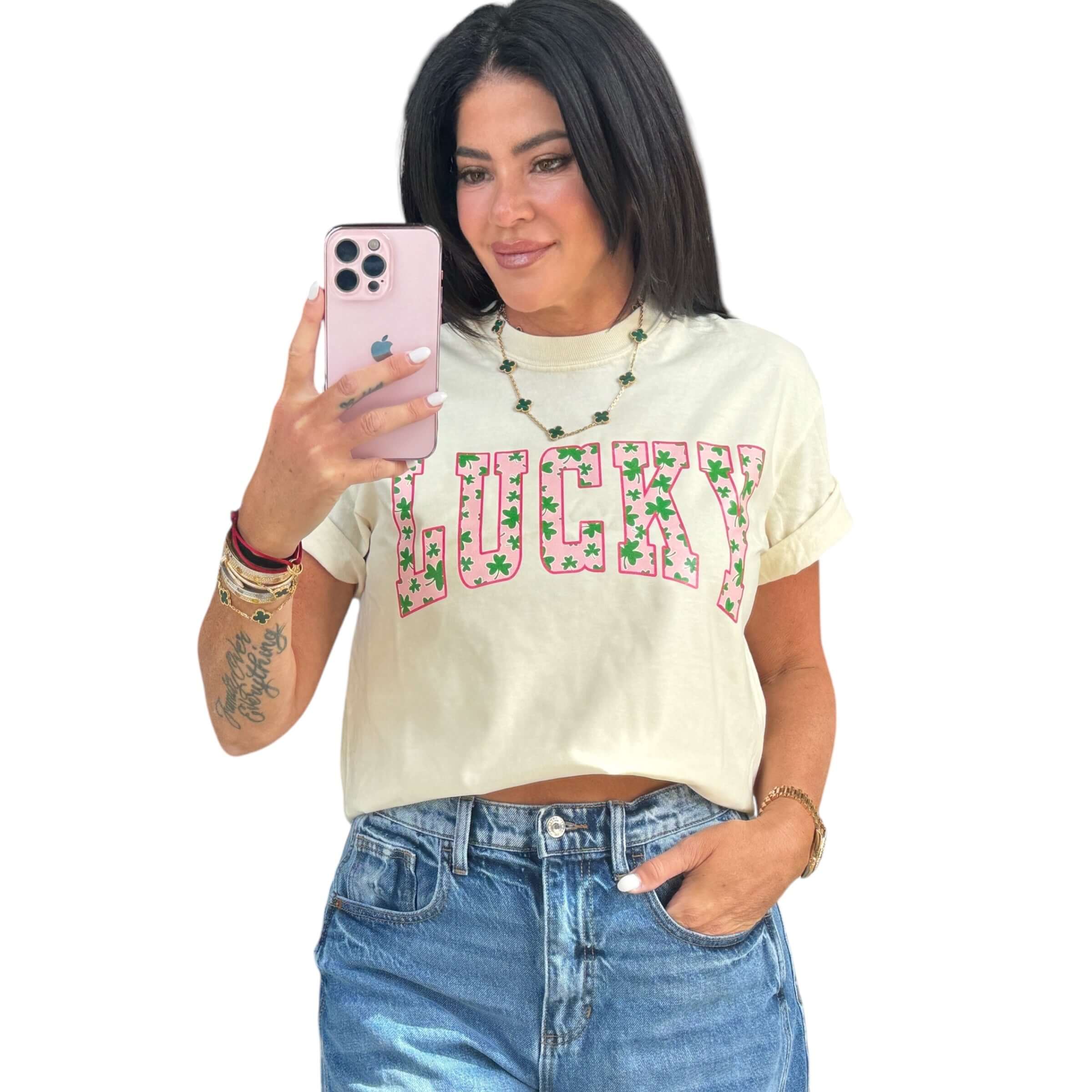 Lucky Graphic Tee – Alicia DiMichele Boutique