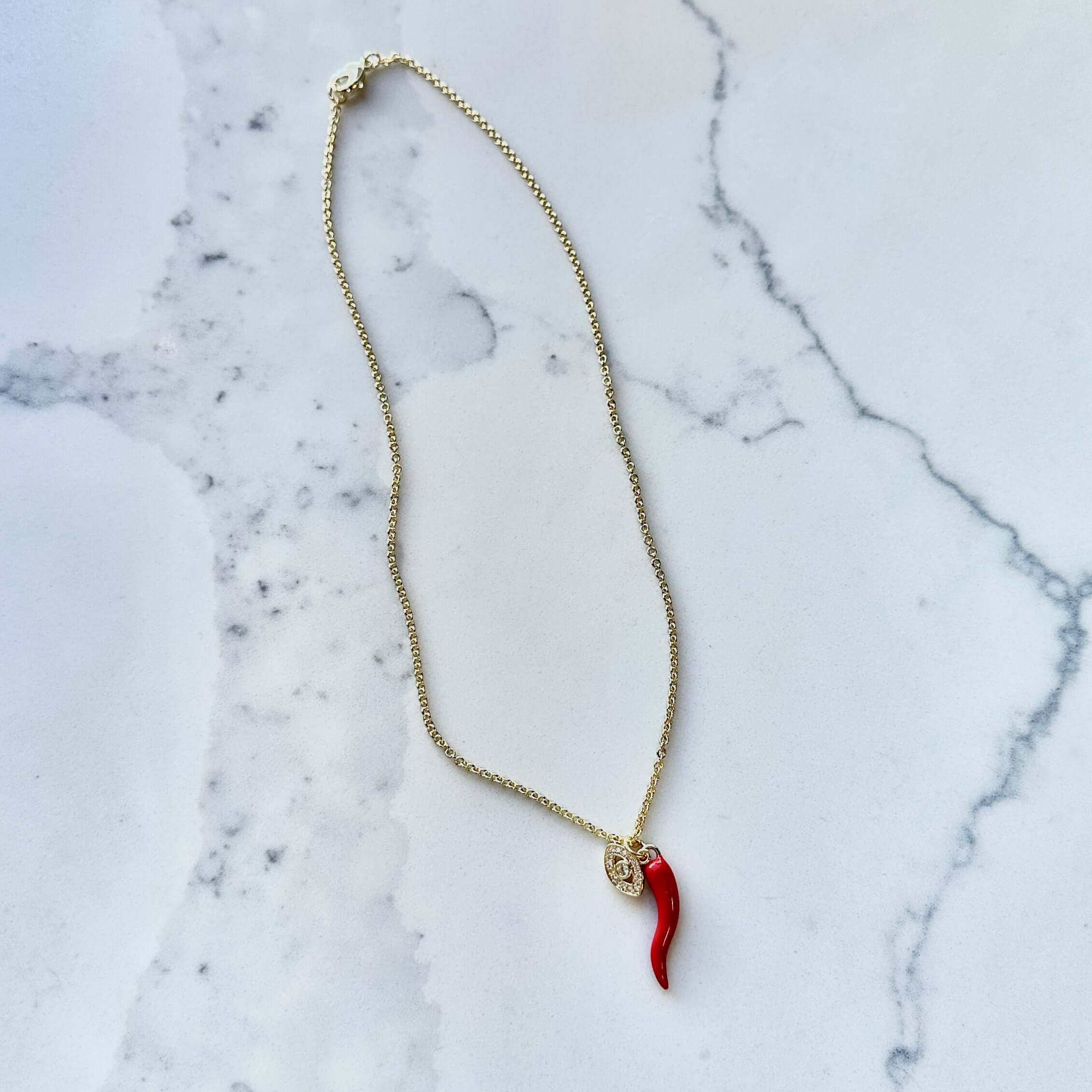 Give ‘Em The Horn Gold Necklace - Red – Alicia DiMichele Boutique