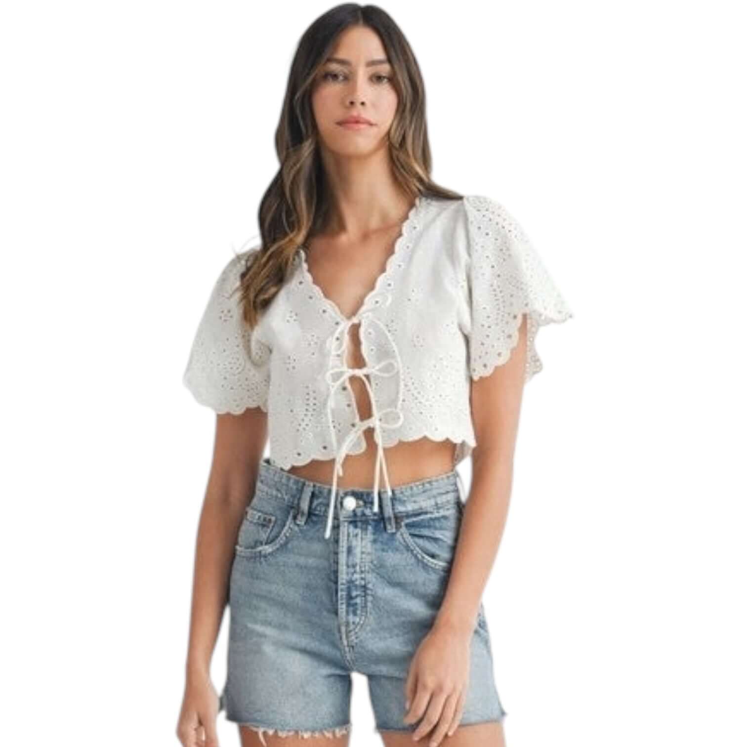 Eyelet Charm Tie Top – Alicia DiMichele Boutique