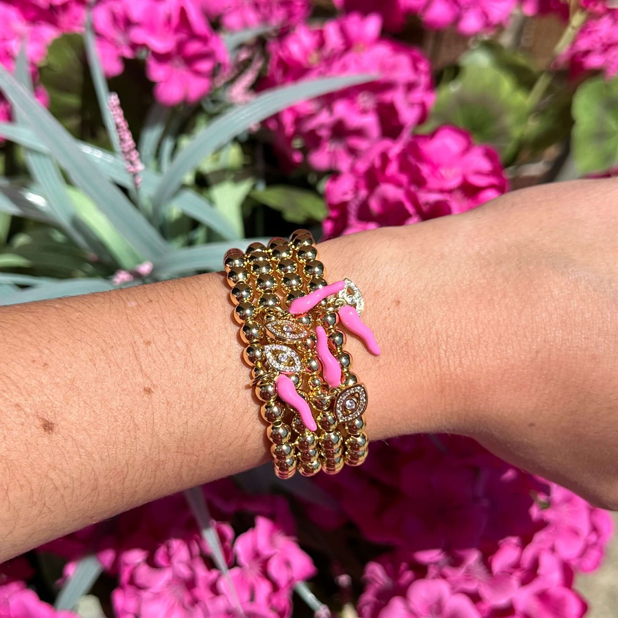Give ‘Em The Horn Gold Bracelet - Hot Pink – Alicia DiMichele Boutique
