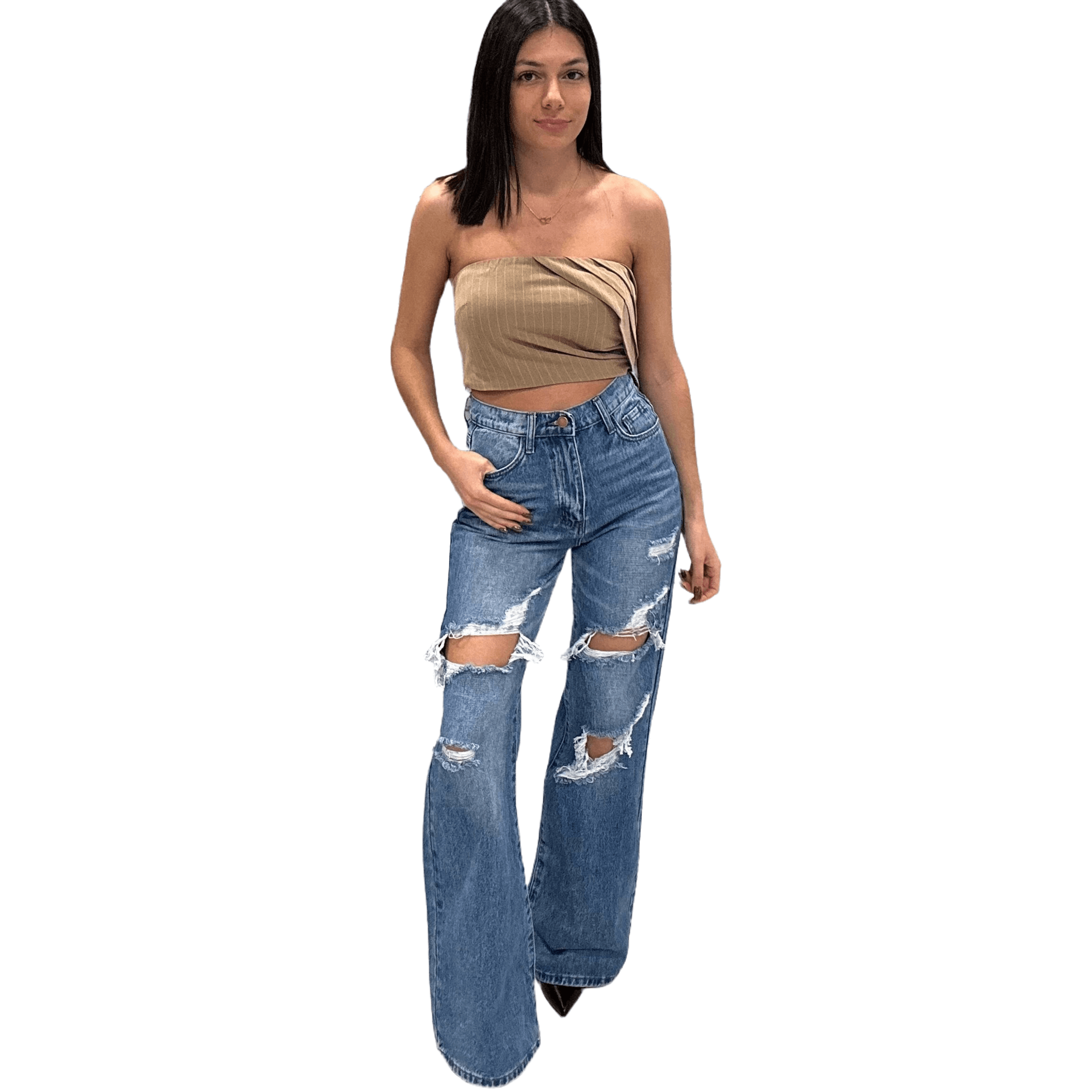 Pinstripe Tube Top - Camel – Alicia DiMichele Boutique