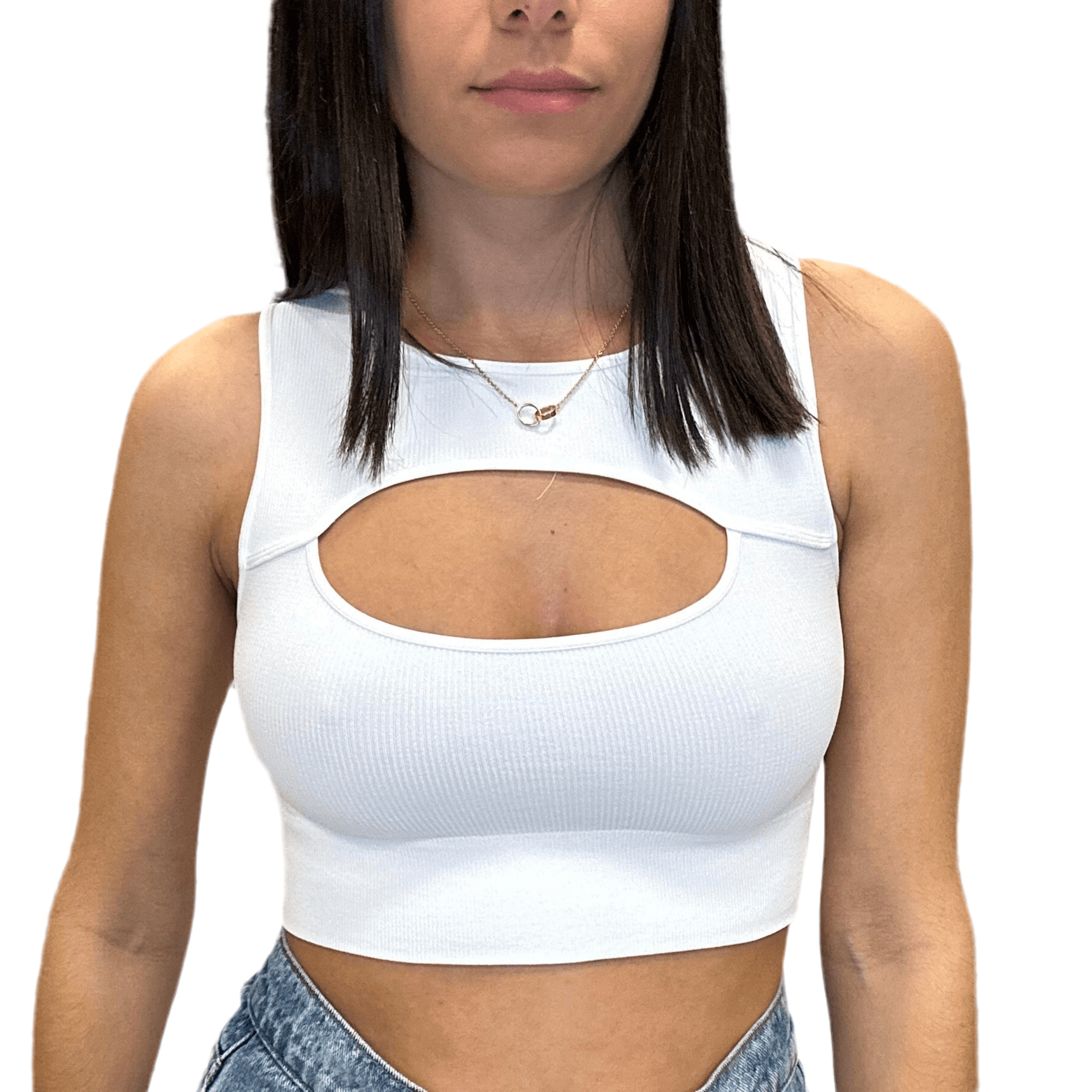 Cutout Ribbed Crop Bralette - White – Alicia DiMichele Boutique