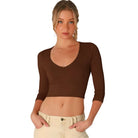 Ribbed 3/4 Sleeve V Neck Crop Top - Brown – Alicia DiMichele Boutique