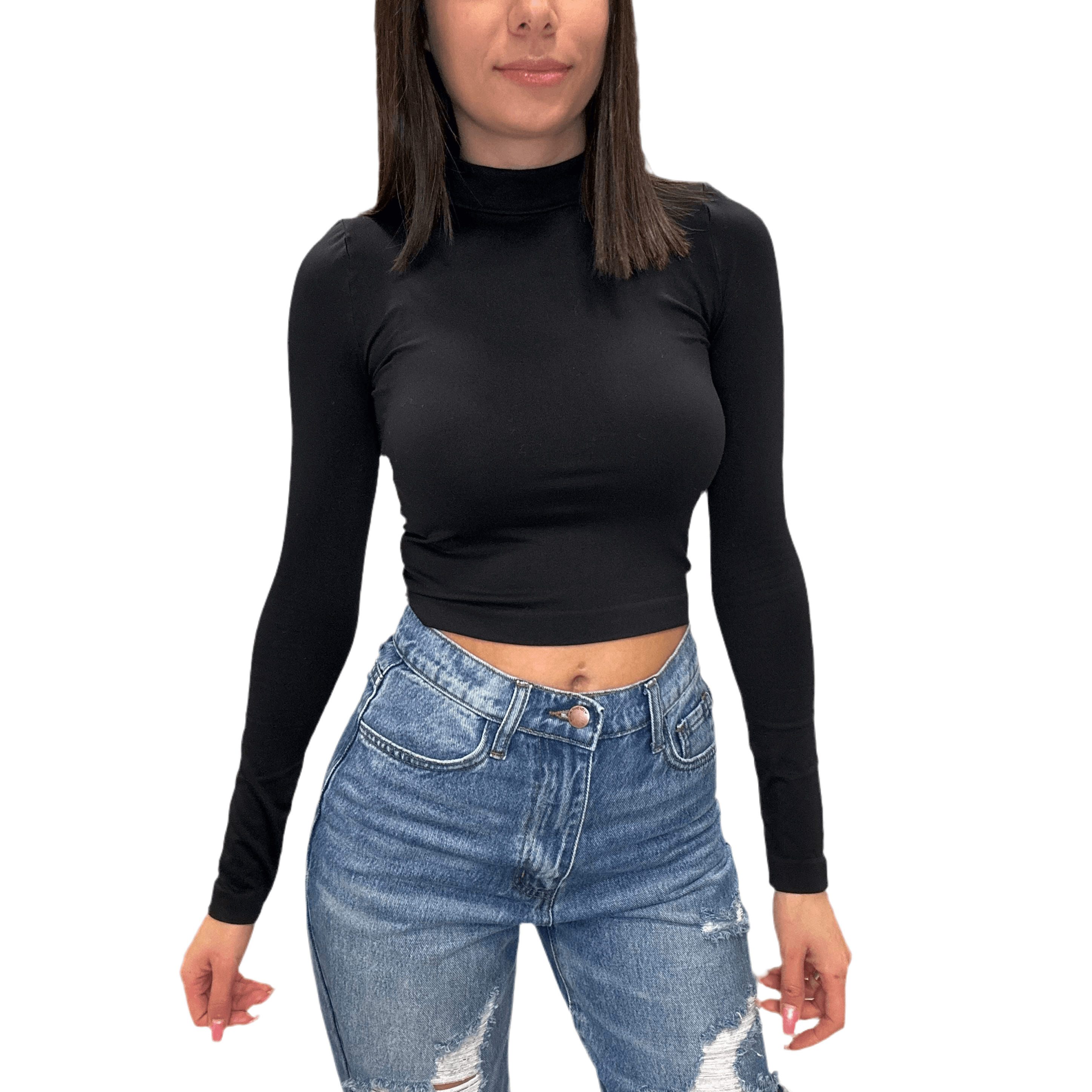 Mock Neck Crop Top Black – Alicia DiMichele Boutique