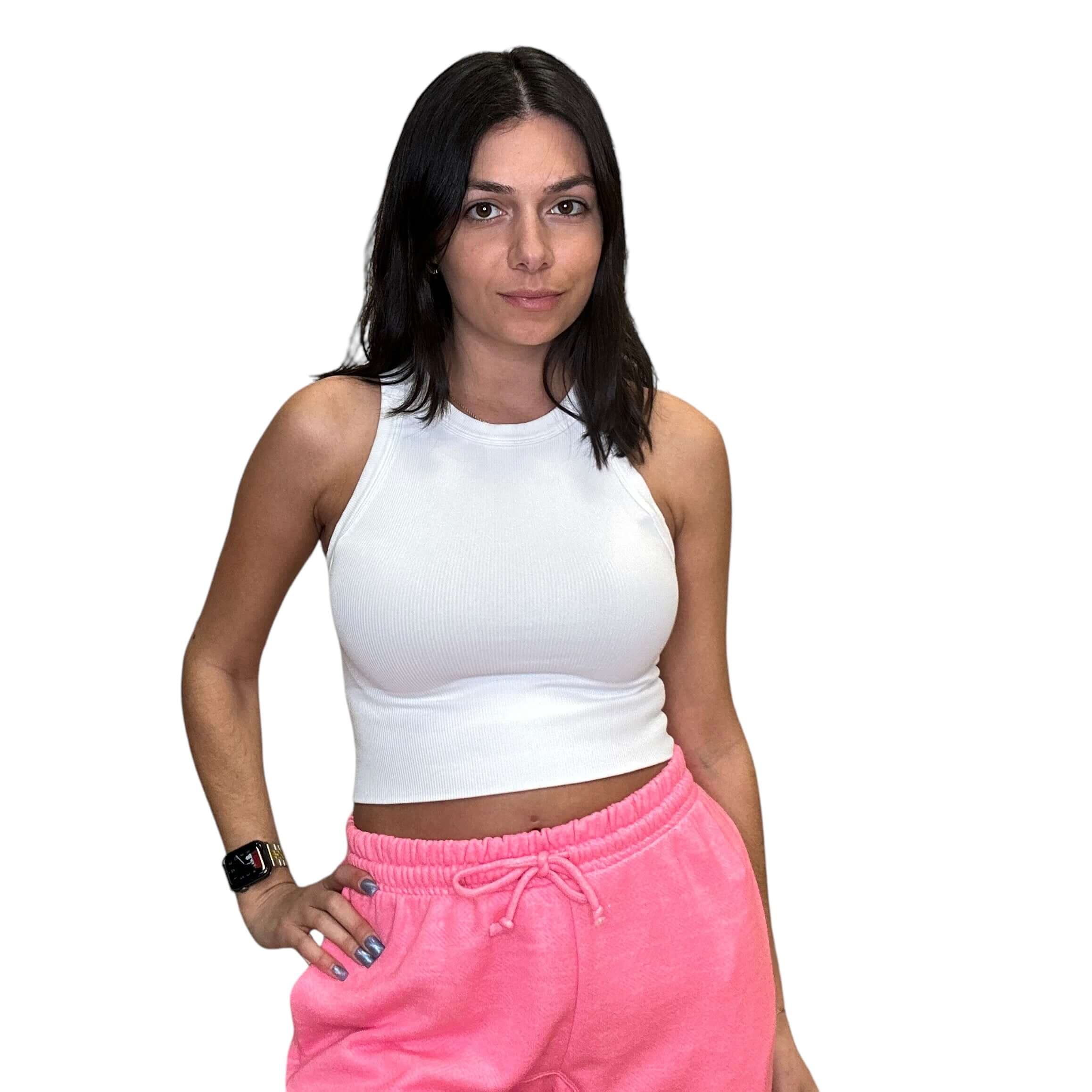 Ribbed High Neck Crop Tank - White – Alicia DiMichele Boutique