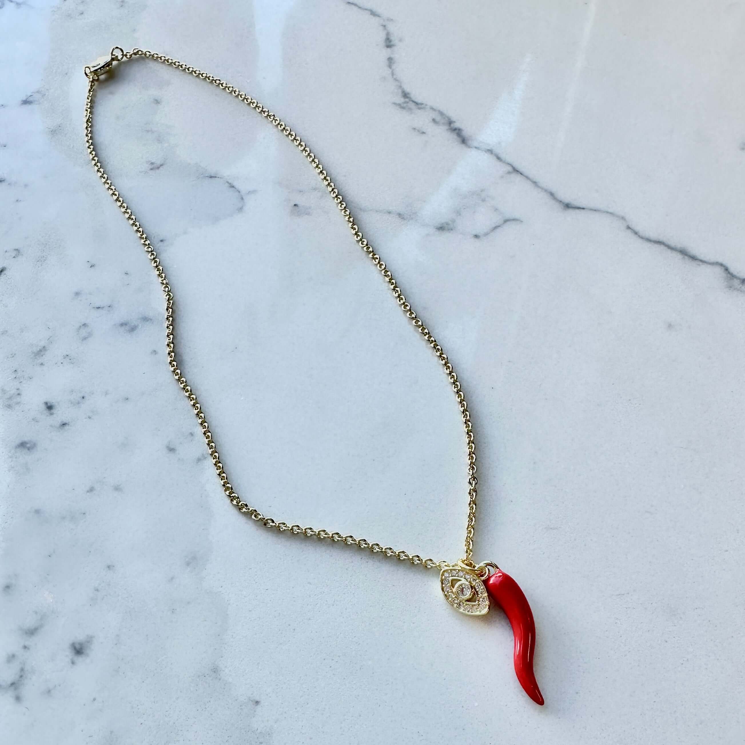 Give ‘Em The Horn Gold Necklace - Red – Alicia DiMichele Boutique