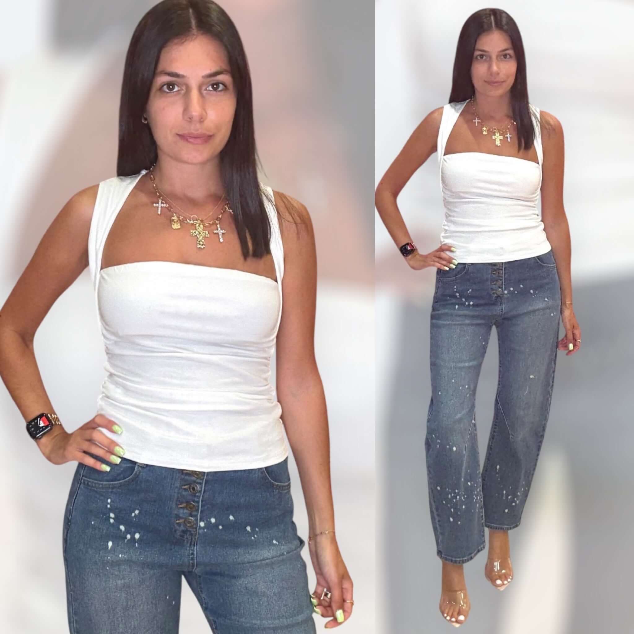 Square It Up Jersey Tank – White – Alicia DiMichele Boutique