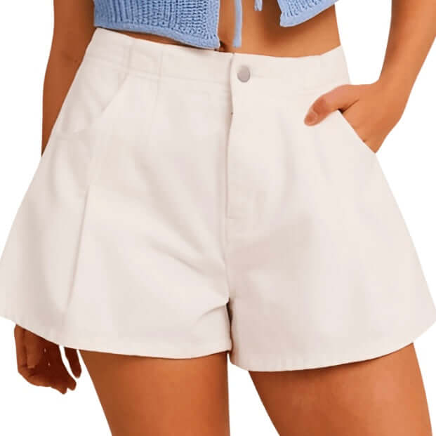 Pleated Detail Denim Shorts - Ivory – Alicia DiMichele Boutique