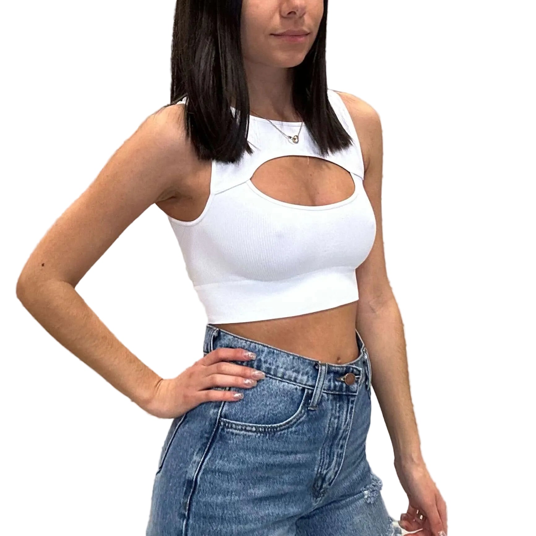 Cutout Ribbed Crop Bralette - White – Alicia DiMichele Boutique
