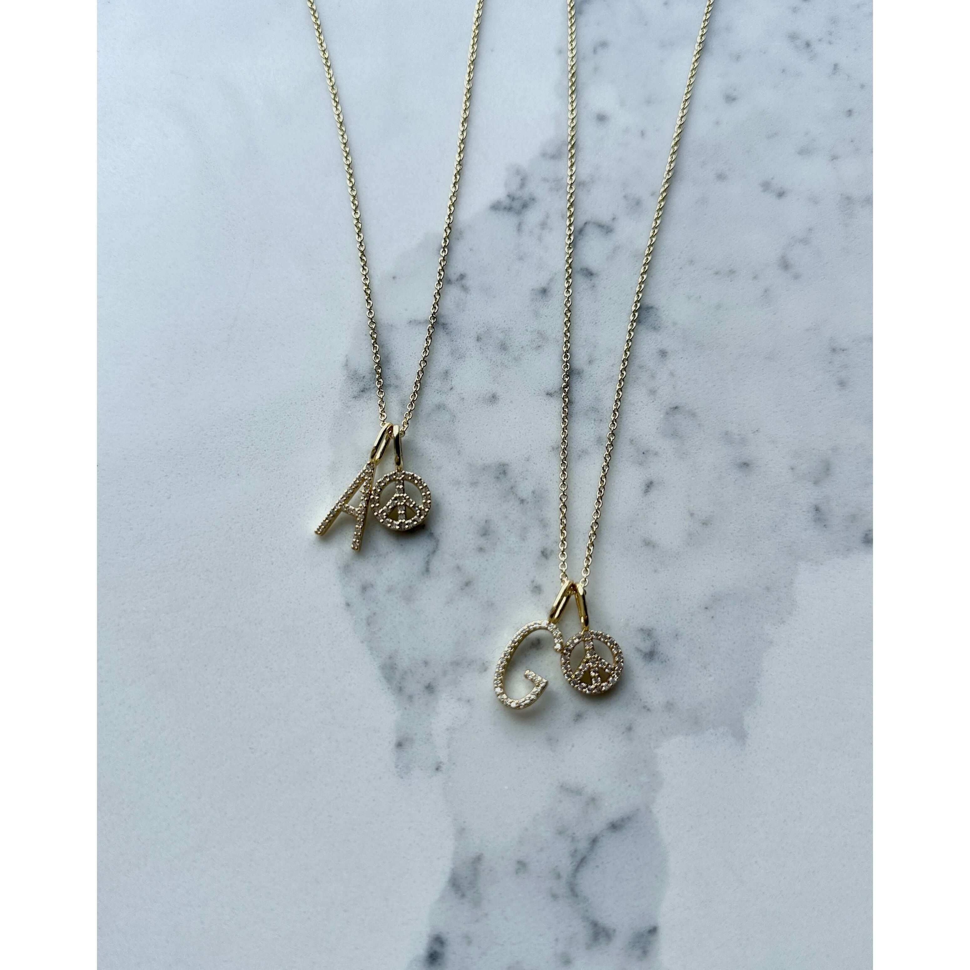 Skinny Curb Necklace with Pave Initial & Peace Charm – Alicia DiMichele Boutique