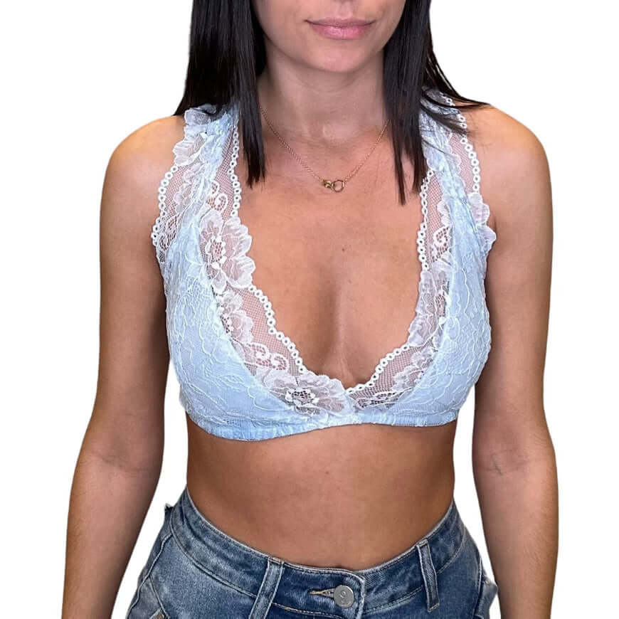 Lace Halter Bralette - Blue – Alicia DiMichele Boutique