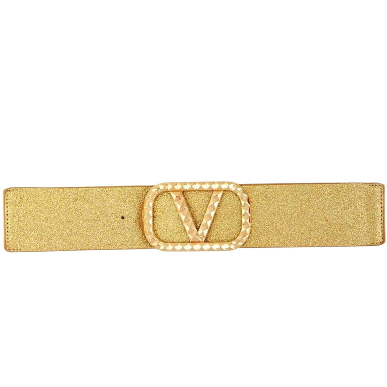 V Buckle Metallic Sparkle Elastic Belt - Gold – Alicia DiMichele Boutique