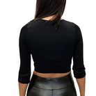 Ribbed 3/4 Sleeve V Neck Crop Top - Black – Alicia DiMichele Boutique