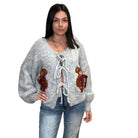 Bow Detailed Teddy Bear Cardigan - Grey – Alicia DiMichele Boutique