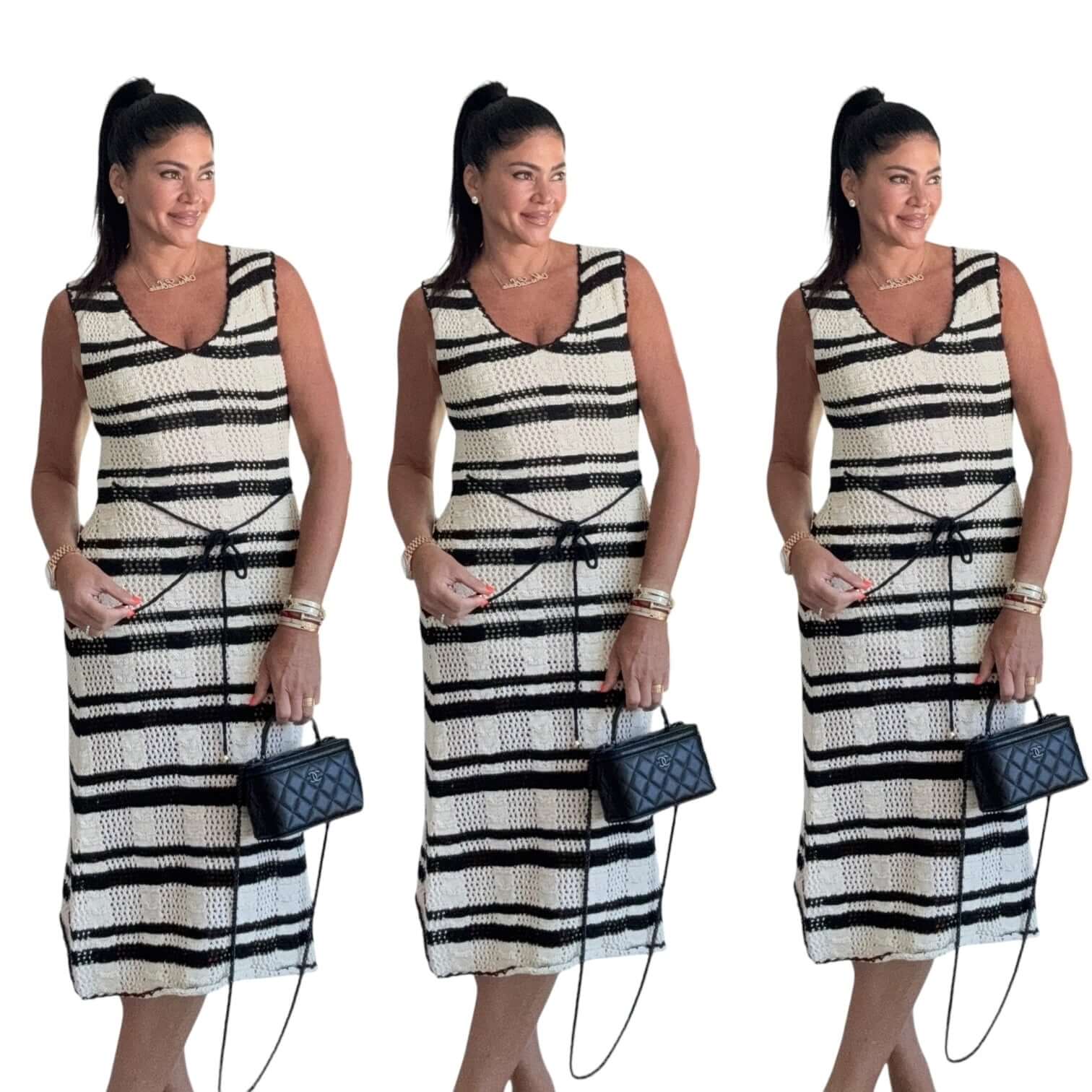 Crochet Knit Striped Midi Dress – Alicia DiMichele Boutique