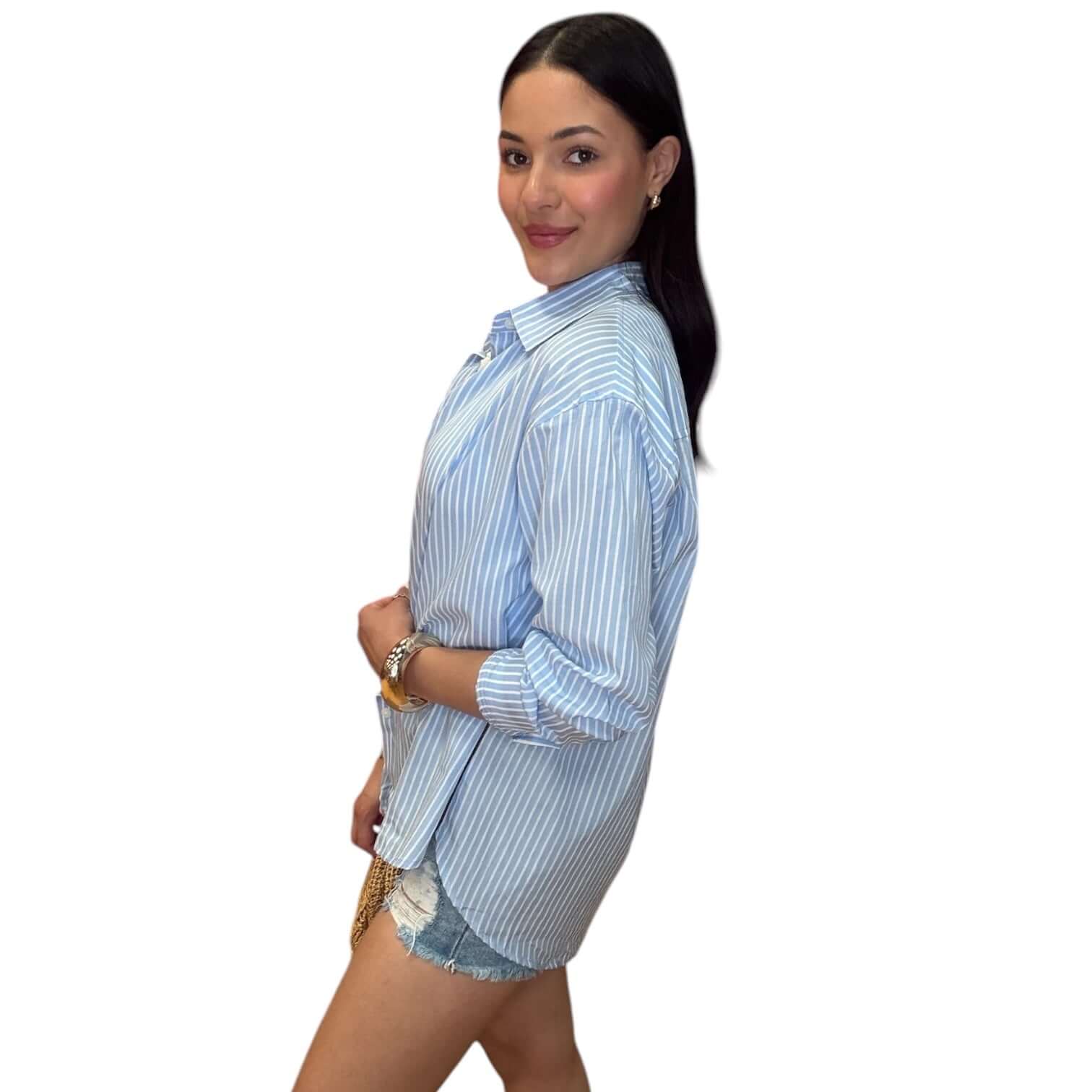 The Edit Stripe Shirt – Blue – Alicia DiMichele Boutique