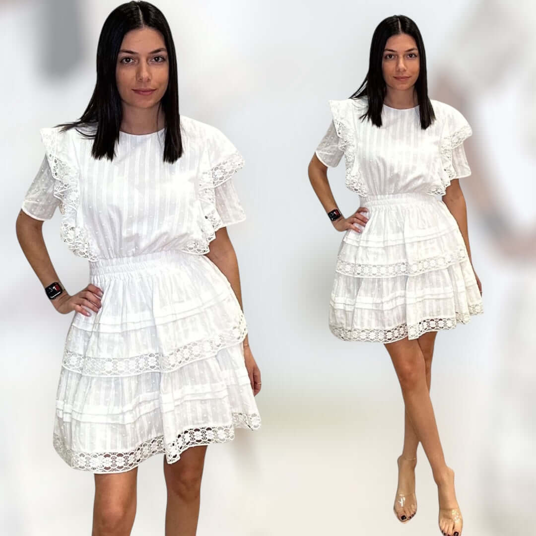 Lace Trim Tiered Mini Dress – Alicia DiMichele Boutique