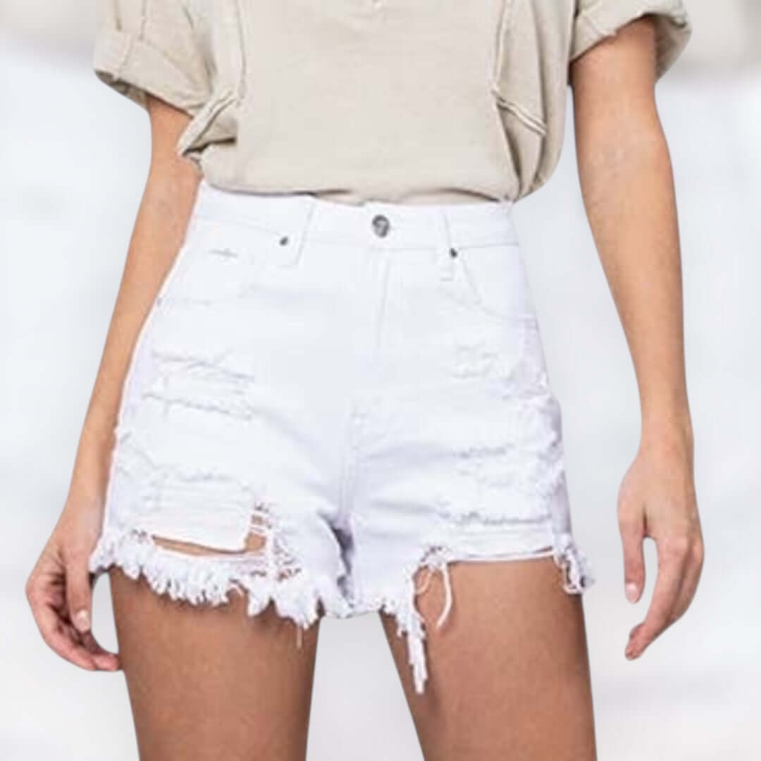 White Denim Distressed Shorts – Alicia DiMichele Boutique