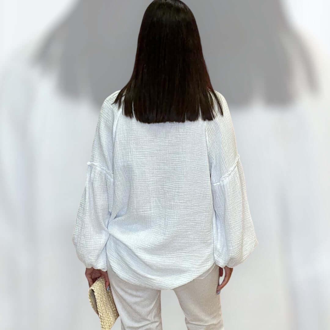 Gauze Long Sleeve Shirt – White – Alicia DiMichele Boutique